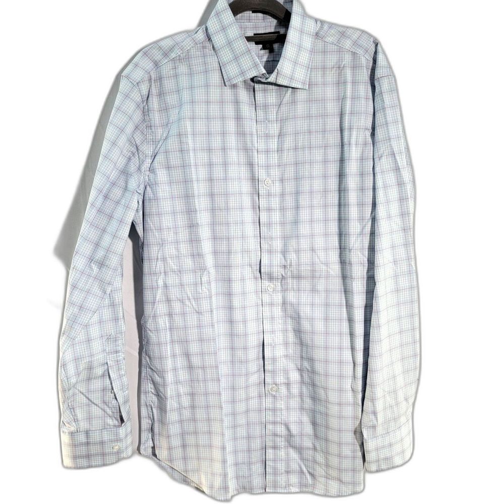 JCrew Blue Plaid Cotton Ludlow Easy Care Stretch Dress Shirt Button Up Mens16/34